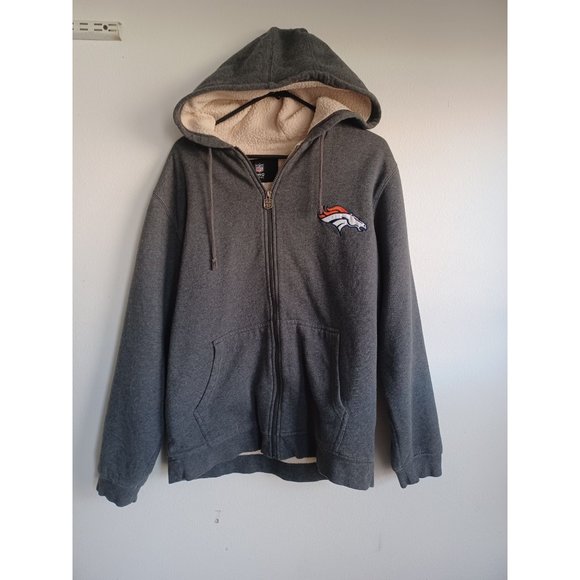 Denver Broncos Gray Fleece Lined Zip Front Hoodie NFL Pro Line Football XL - Picture 1 of 6